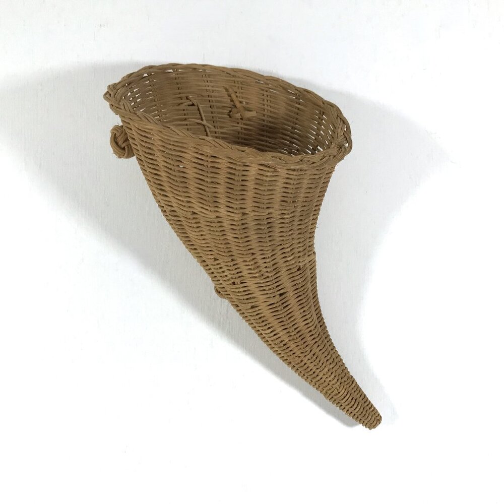 Vintage wicker cornucopia basket wall hanging horn of plenty